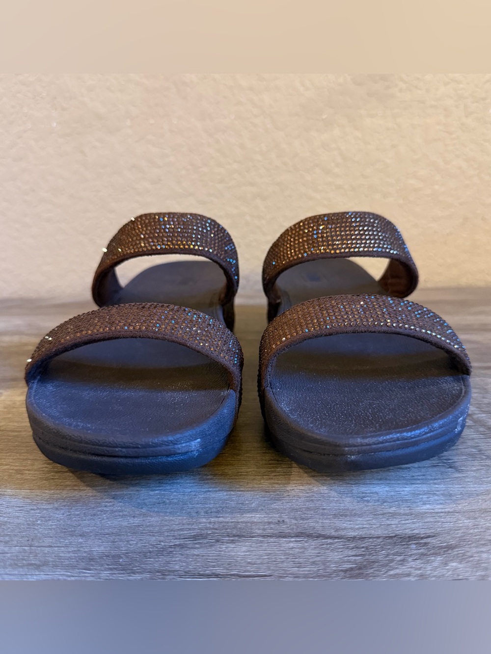 FitFlop Lottie Shimmercrystal Slides Brown Size 8 - Picture 4 of 9